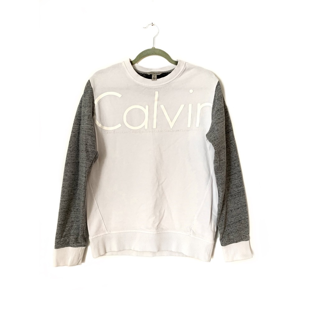 Calvin Klein Crew Neck Logo Sweatshirt White/Grey Men Sz Small Women Sz Med